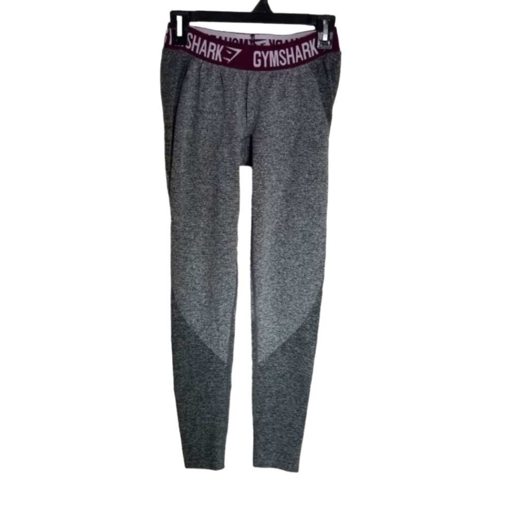 Gymshark Dry Workout Leggings Gray With Purple Waistband Ladies Medium
